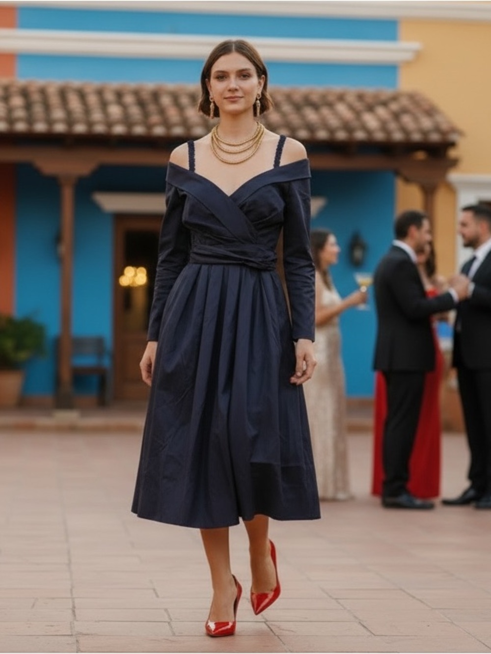 Vintage Katherine Regehr Canada navy taffeta full skirt off shoulder partydress